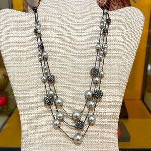 Silver and Black Beaded Necklace signed